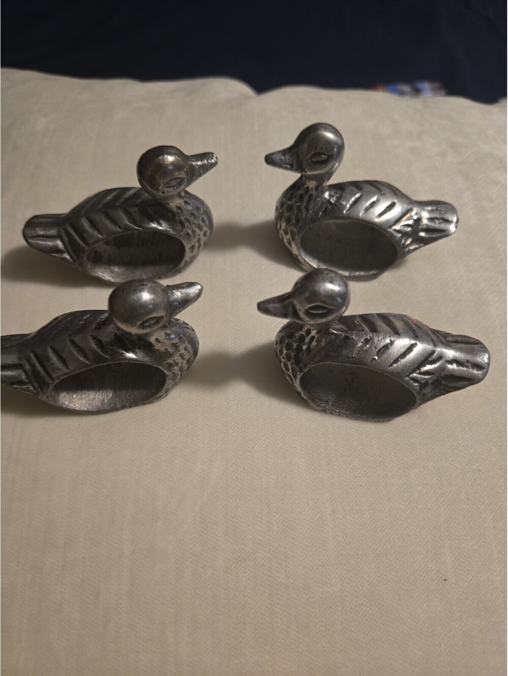 Pewter Duck Napkin Rings Set of 4 Made in India EUC